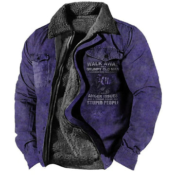 Men's Coat Warm Sports & Outdoor Zipper Letter 3D Printed Graphic Turndown Sports Jacket Outerwear Long Sleeve Pocket